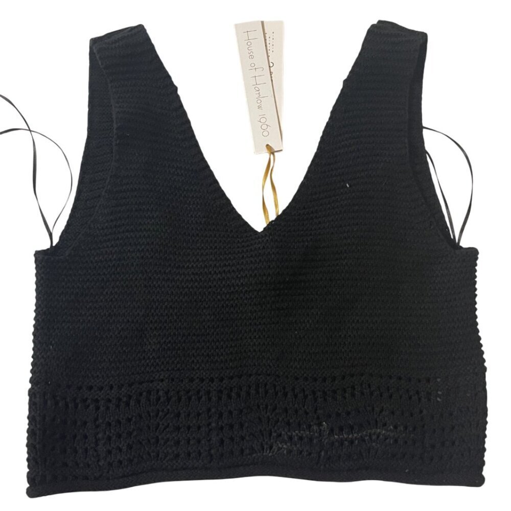 Black elasticated knitted blouse for women by House of Harlow 1960. Size M.